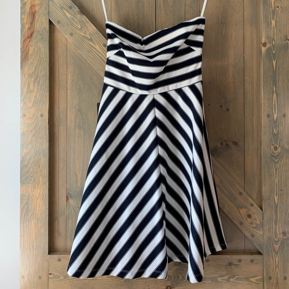 Brand new strapless navy and white dress